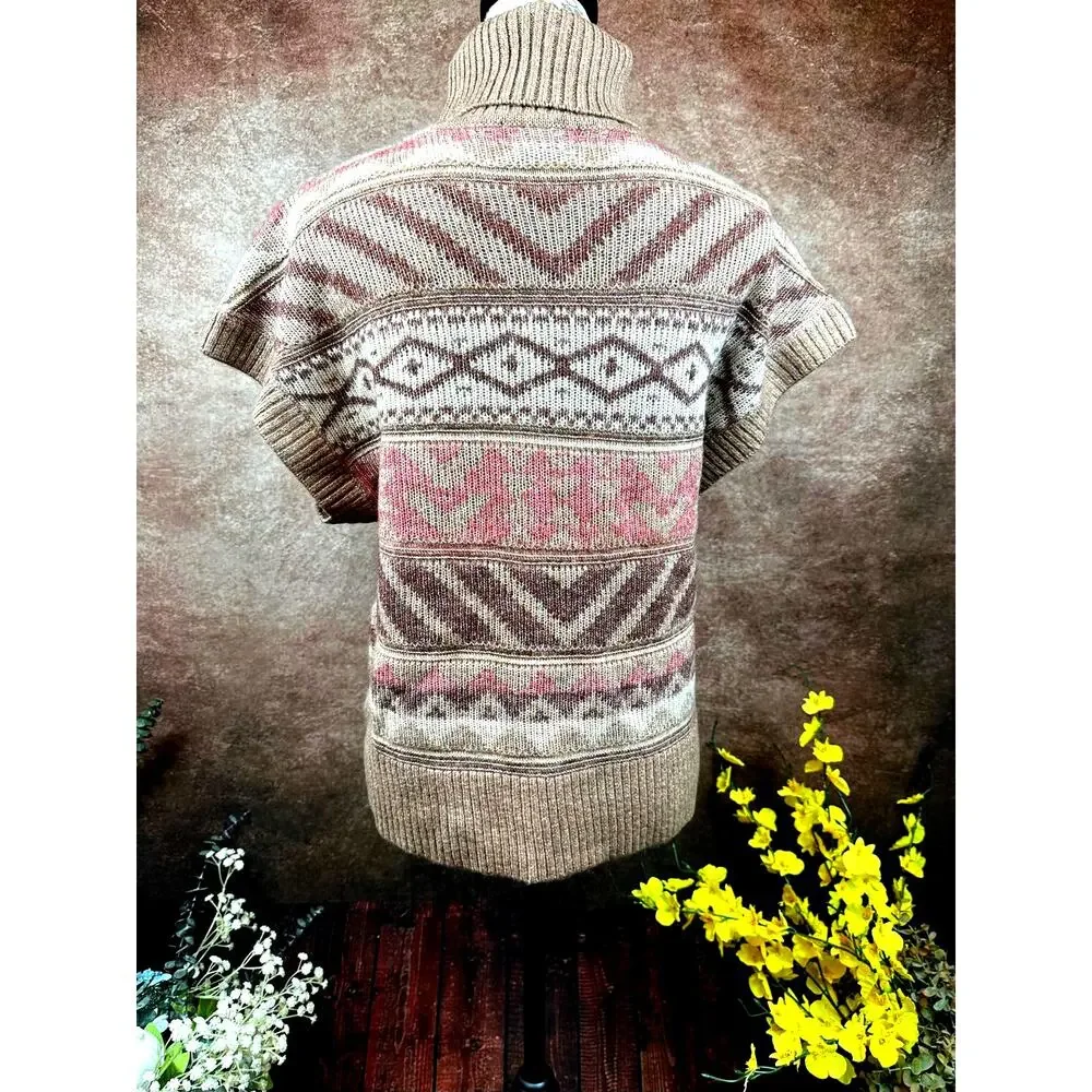 Design History Ribbed Cap Sleeved Turtleneck Brown Multi L - Picture 8 of 10